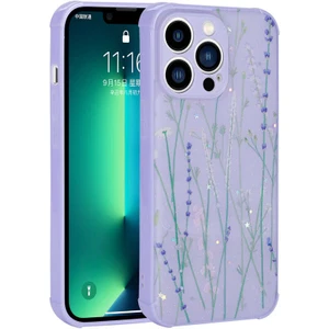 Apple iPhone 13 Pro Max Uyumlu Kılıf Simli Kalpli ve Çiçekli Desenli Parlak Tasarım Soft Kılıf