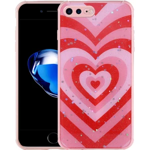 Apple iPhone 7 Plus Uyumlu Kılıf Simli Kalpli ve Çiçekli Desenli Parlak Tasarım Soft Kılıf
