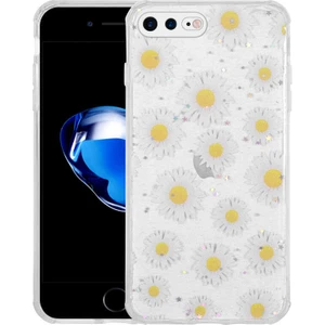 Apple iPhone 7 Plus Uyumlu Kılıf Simli Kalpli ve Çiçekli Desenli Parlak Tasarım Soft Kılıf