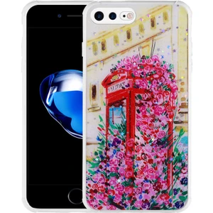 Apple iPhone 8 Plus Uyumlu Kılıf Simli Kalpli ve Çiçekli Desenli Parlak Tasarım Soft Kılıf