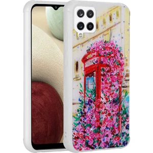 Samsung Galaxy M12 Uyumlu Kılıf Simli Kalpli ve Çiçekli Desenli Parlak Tasarım Soft Kılıf