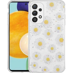Samsung Galaxy A33 5g Uyumlu Kılıf Simli Kalpli ve Çiçekli Desenli Parlak Tasarım Soft Kılıf