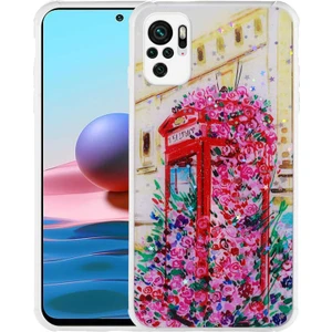 Xiaomi Redmi Note 10 Uyumlu Kılıf Simli Kalpli ve Çiçekli Desenli Parlak Tasarım Soft Kılıf