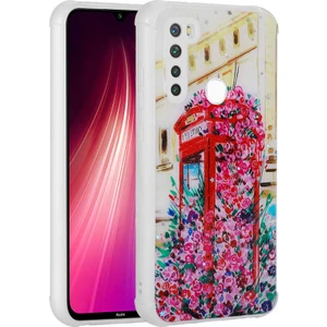 Xiaomi Redmi Note 8 Uyumlu Kılıf Simli Kalpli ve Çiçekli Desenli Parlak Tasarım Soft Kılıf