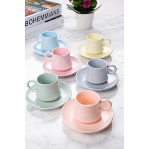 Şura Mutfak 12 Parça Fincan Takımı | 6 Kişilik Fincan Seti | Renkli Pastel
