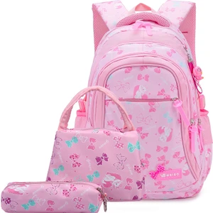 3 Parça Set Kız Çocuk Ilkokul Çantası - Pembe (Yurt Dışından)