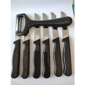 Marka Bıçak ve Soyacak Takımı (7 Parça) Simli Siyah