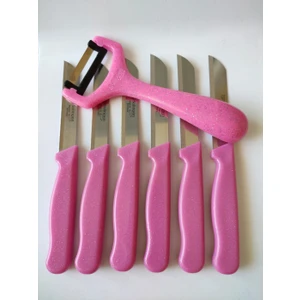 Marka Bıçak ve Soyacak Takımı (7 Parça) Simli Pembe