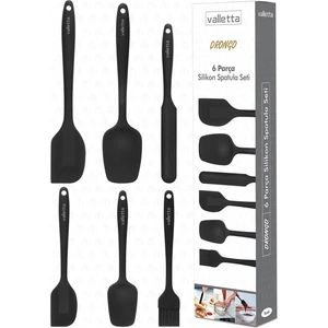 Drongo Isıya Dayanıklı Yanmaz Yapışmaz Silikon Spatula Seti 6 Parça Siyah
