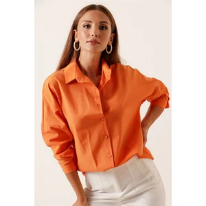 Saygı Giyim Oversize Uzun Basic Gömlek Oranj