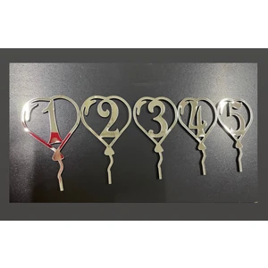 Numa Concept Sayılar 1,2,3,4,5 Gümüş Pleksi Pasta Süsü Lazer Kesim Her Biri 12x7 Cm