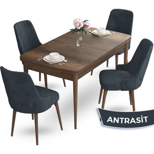 Concept Yay Serisi 80 x 132 cm Açılabilir Mutfak Masa Takımı Barok Ahşap Desen Masa 4 Sandalye