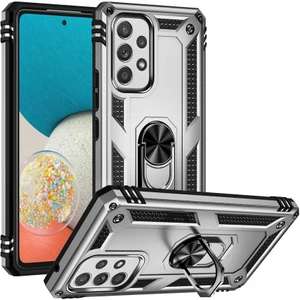 Case Street Casestreet Samsung Galaxy A53 5g Kılıf Vega Sert Silikon Tank Standlı Yüzüklü Mıknatıslı+Nano Gümüş