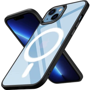 Apple iPhone 13 Kılıf Wireless Şarj Özellikli Buttom Magsafe Silikon Kapak Siyah
