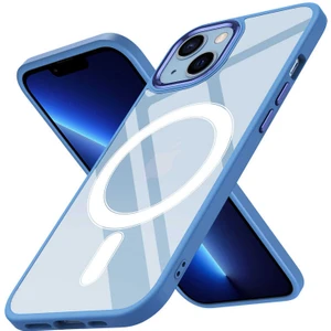 Apple iPhone 13 Kılıf Wireless Şarj Özellikli Buttom Magsafe Silikon Kapak Mavi