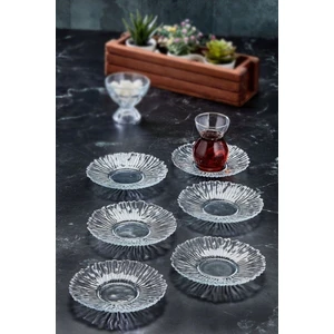12 Li Trend Özel Tasarım Kristal Cam Çay Tabağı Kase 12 Parça