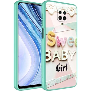 Case 4U Xiaomi Redmi Note 9 Pro / 9s Kılıf Kamera Korumalı Desenli Arka Yüzey İçi Kadife Sert Silikon Epoksi Kapak NO5 Açık Yeşil