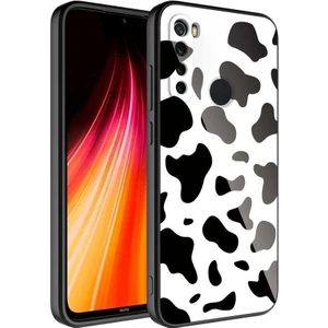 Case 4U Xiaomi Redmi Note 8 Kılıf Kamera Korumalı Desenli Arka Yüzey İçi Kadife Sert Silikon Epoksi Kapak NO7 Siyah - Beyaz