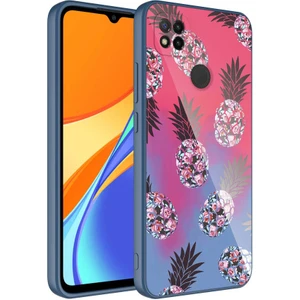 Case 4U Xiaomi Redmi 9c Kılıf Kamera Korumalı Desenli Arka Yüzey İçi Kadife Sert Silikon Epoksi Kapak NO3 Mavi - Kırmızı