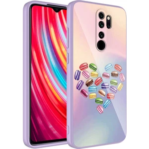 Case 4U Xiaomi Redmi Note 8 Pro Kılıf Kamera Korumalı Desenli Arka Yüzey İçi Kadife Sert Silikon Epoksi Kapak NO1 Lila