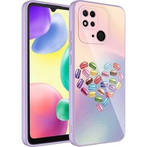 Case 4U Xiaomi Redmi 10c Kılıf Kamera Korumalı Desenli Arka Yüzey İçi Kadife Sert Silikon Epoksi Kapak NO1 Lila