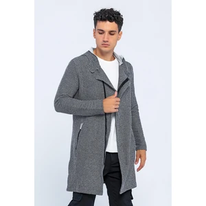 Erkek Kapüşonlu Fermuarlı Cepli Triko Uzun Salaş Spor Hırka