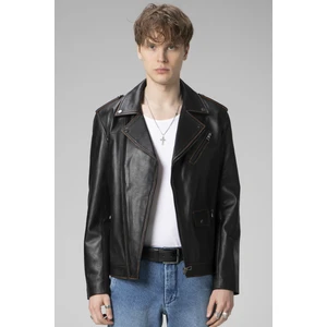 E 7501 Silme Hakiki Deri Motorcu Erkek Mont