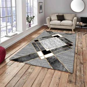 Meka Home Siyah Gold Şerit Model Lastikli Halı Örtüsü