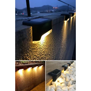 4 Adet Solar Güneş Enerjili Kendini Şarj Eden Köşebent Merdiven Veranda Bahçe LED Lamba Aydınlatma