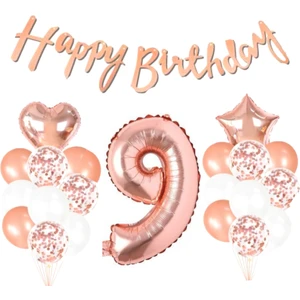 Parti Sürprizi 9 Yaş Rose Gold Happy Birthday Set