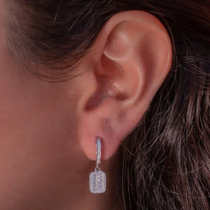 925 Gümüş Baget Taşlı Sallantılı 925 Ayar Gümüş Küpe