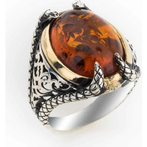 925 Gümüş 925 Ayar Gümüş Kehribar Taşlı Pençeli Yüzük