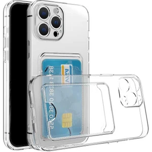 Kzy Apple iPhone 12 Pro Max Kapak Kamera Korumalı Kartlıklı Şeffaf Silikon Kılıf