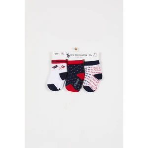 U.S. Polo Assn. Lisanslı Striped Beyaz Erkek Bebek Çorap