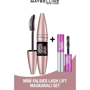 Maybelline New York Lash Sensational Yelpaze Etkili Intense Black Maskara + Mini Falsies Lash Lift Maskaralı Set