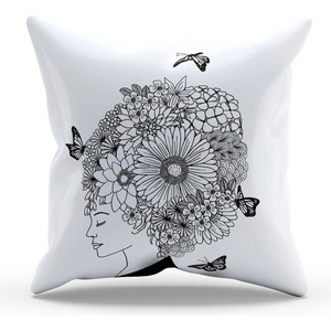 Çift Tarafı Baskılı Flower Woman Line Desenli Tekli Süet Kırlent Kılıfı