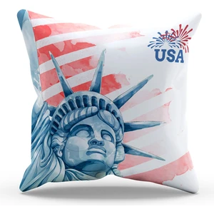 Çift Tarafı Baskılı Amerika Desenli Tekli Süet Kırlent Kılıfı