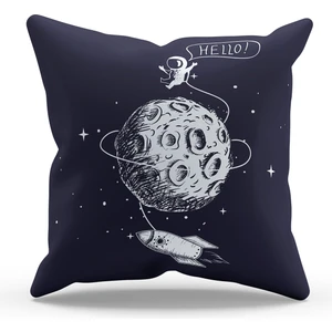 Çift Tarafı Baskılı Astronot Fine Desenli Tekli Süet Kırlent Kılıfı