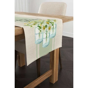 Cango Home Krem Yeşil Dekoratif Papatya Desenli Dijital Baskılı Runner CGH1103-RN