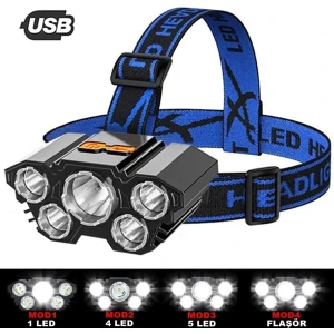 X- Riko 150W Ultra Güçlü LED Şarjlı 5 LED 5x Cree LED Kafa Feneri Avcı Feneri Balıkçı Kamp Feneri 5başlık Fju Kafa