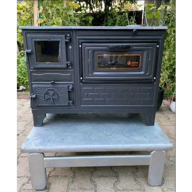 Eforısı Füme Tuğlalı Camlı Kuzine Odun Yakıtlı 80x60x80 cm Döküm Malzeme ile