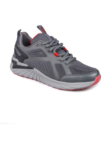 JUMP 26616 Gri Siyah Kırmızı Erkek Günlük Rahat Kalın Tabanlı Yürüyüş Koşu Sneaker Spor Ayakkabı