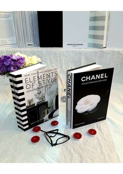 Lovely Book & Book Element & Chanel Siyah & Beyaz Dekoratif Kutu 2'li Dekoratif Kitap Kutu Set