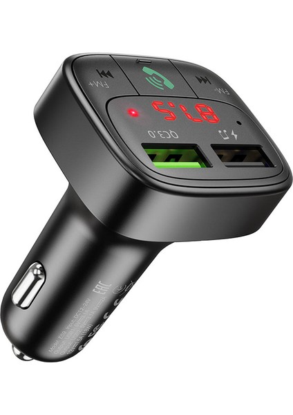 E59 Dijital Göstergeli Kablosuz Araç Içi Fm Transmitter + USB Hızlı Şarj Aleti ALL-35366