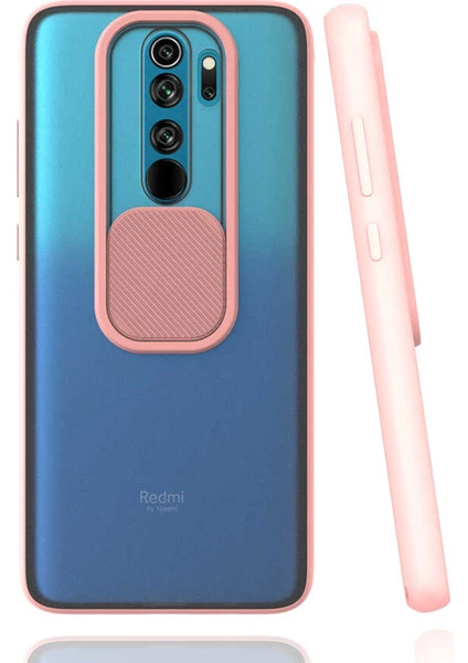 Xiaomi Redmi Note 8 Pro Kılıf Lens Sürgülü Kamera Korumalı Silikon - Pembe Açık