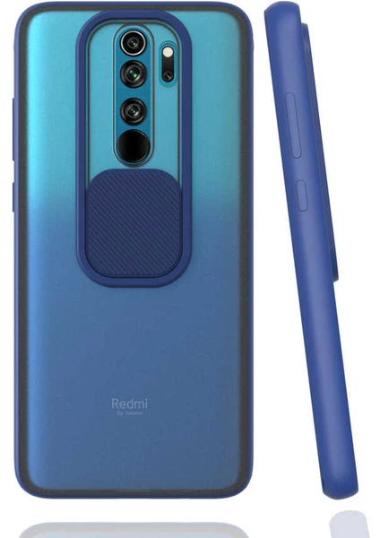 Xiaomi Redmi Note 8 Pro Kılıf Lens Sürgülü Kamera Korumalı Silikon - Lacivert