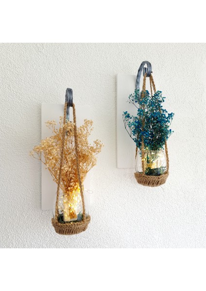 Duvar Dekoru, LED Işıklı, Mavi ve Beyaz Cipso Çiçekli, Beyaz Aplik Ikili Set fiyatları