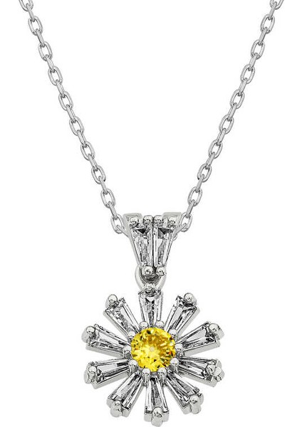 925 Ayar Gümüş Trapez Taşlı Çiçek Bayan Gümüş Kolye