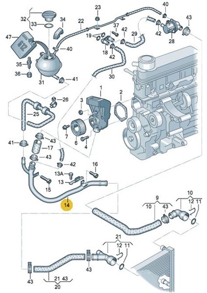 Skoda Fabia 2000-2004 Ame Aqw Aze Motor Devirdaim Su Dolaşım Borusu Sac 6Y0121050A