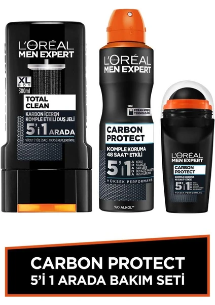 L'Oréal Paris Men Expert Carbon Protect Bakım Seti Deodorant + Roll-On + Duş Jeli